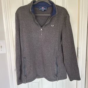 Grey vineyard, vines, quarter zip men’s sweater